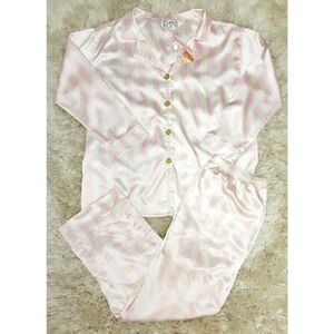 Brigi New Pink & Gold Accent Stripe Two Piece Pajama PJ Set Lounge Wear Size XL